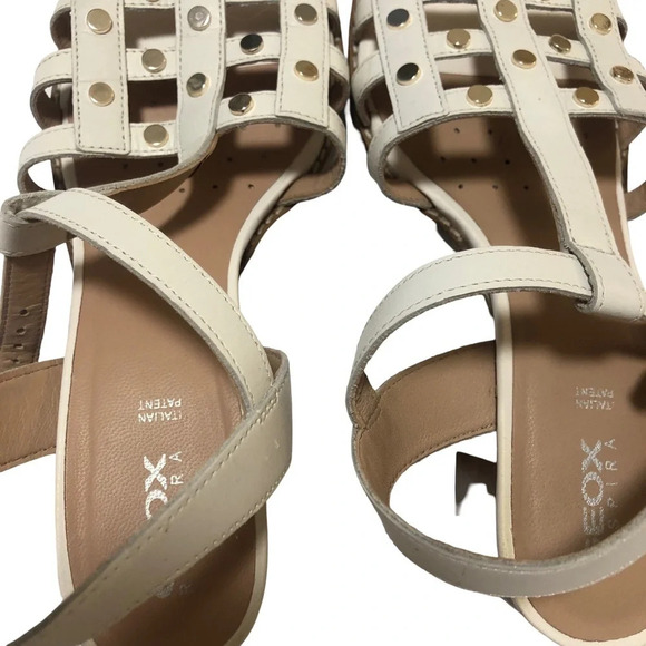 GEOX Italian Leather Strappy Sandals Studs Mid-Height Block Heel Size 37 7 White - Picture 5 of 8